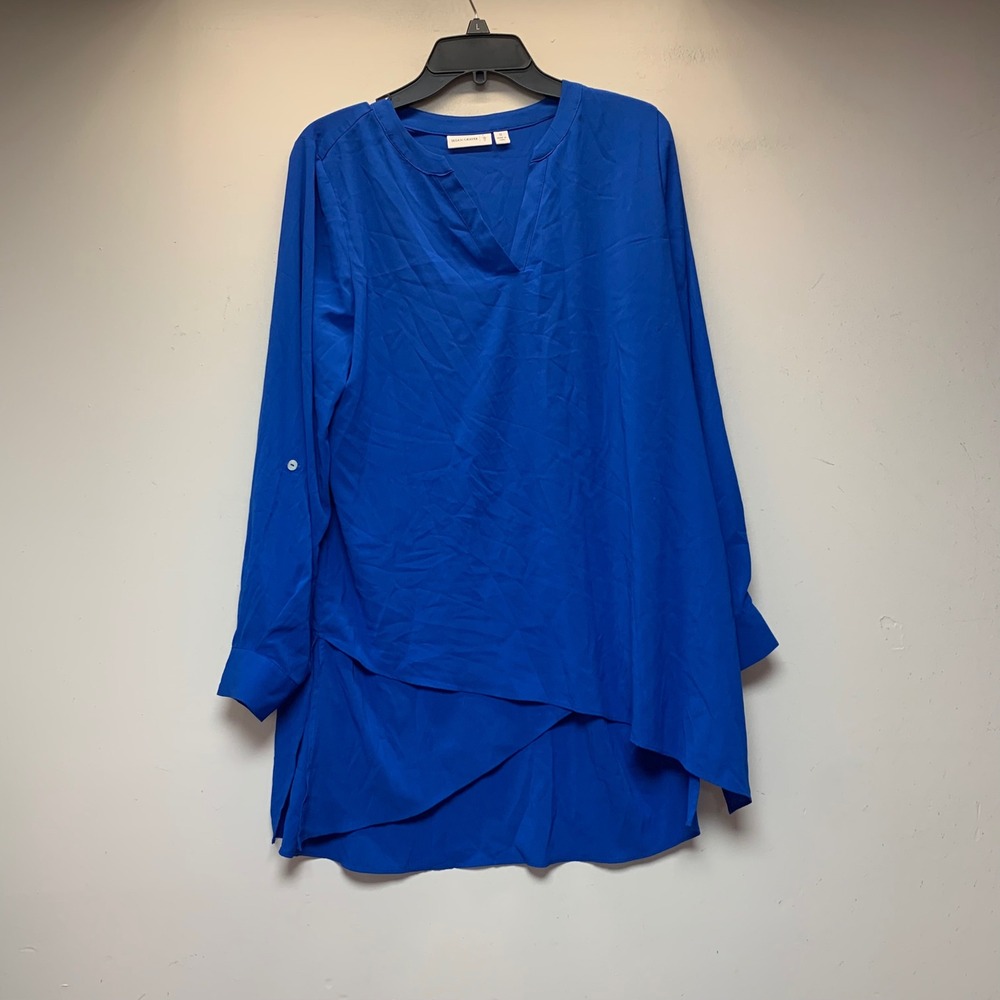 Susan Graver Tunic Blouse Womens 12 Royal Blue Asymmetrical Layered Hem Top